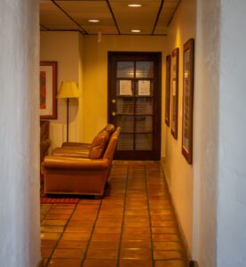 A warm lit waiting room at the medical office