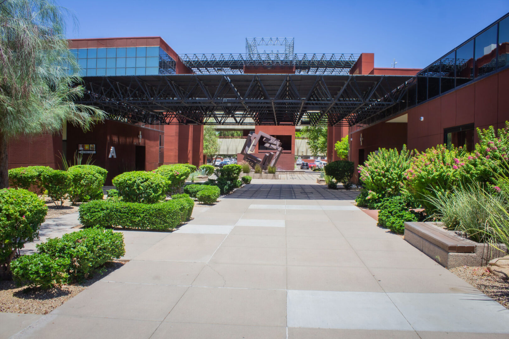 The entrance walkway to the office building